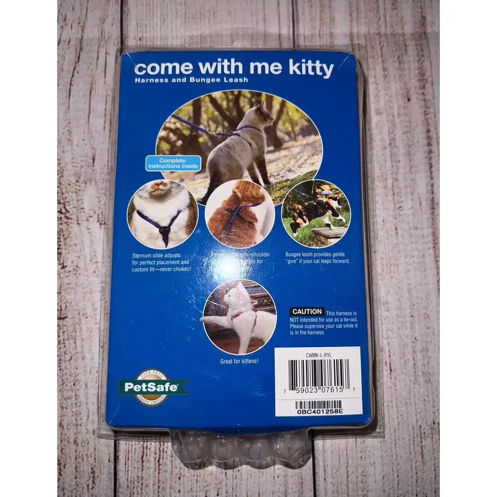 Petsafe Come With Me Kitty Harness & Bungee Leash Cats Up 20lbs Sz Large Blue
